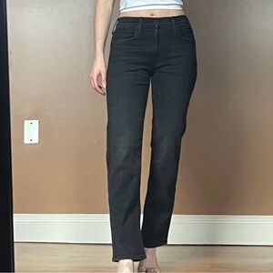 MOTHER Black Straight Leg Jeans Mid/High-Waisted